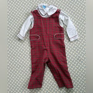 Anavini Red Plaid Longall and white collared shirt with matching plaid piping